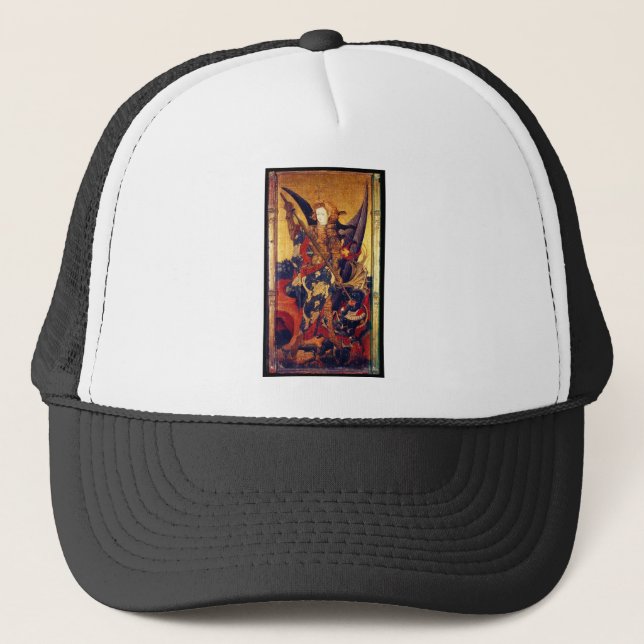 St. Michael Vanquishing Devil as Medieval Knight Trucker Hat (Front)