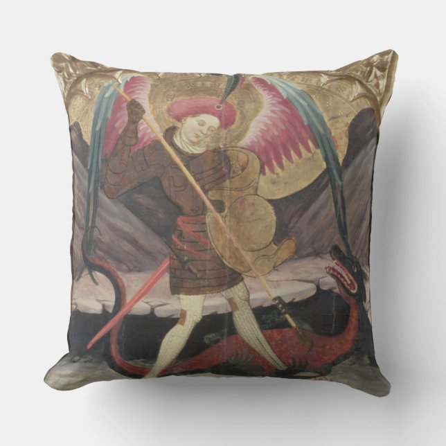 St Michael Vanquishing Evil, c.1480 (tempera on pa Throw Pillow (Front)