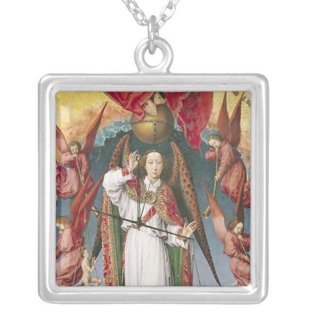 St. Michael Weighing the Souls Silver Plated Necklace (Front)