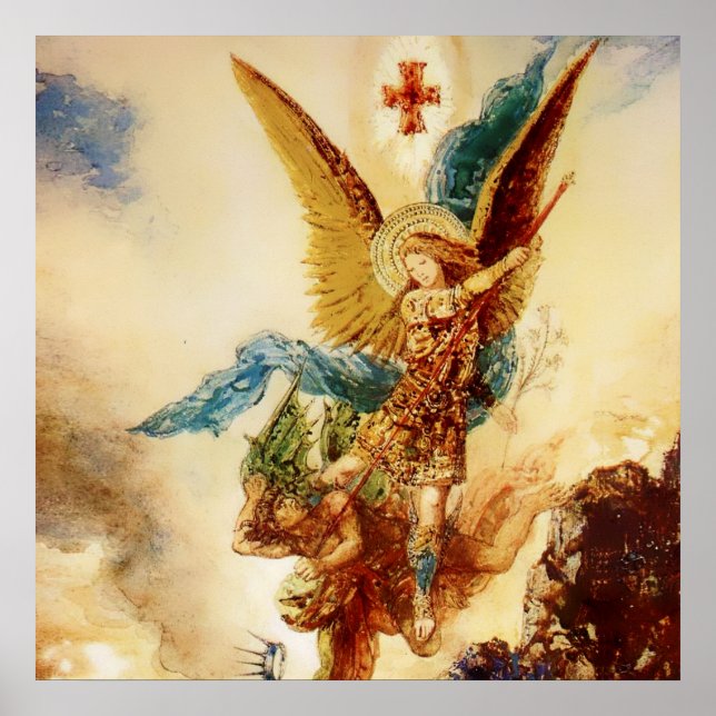 “St Micheal Vanquishing Satan” by Gustave Moreau Poster (Front)