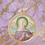 St. Monica of Tagaste (SAU 047; detail) Gold Plated Necklace<br><div class="desc">She was married to an abusive, philandering pagan yet raised three children--two boys and a girl—to sainthood. St. Monica of Tagaste in the Roman province of Numidia (now Souk Ahras, Algeria) is the poster child for the long-suffering, married Christian woman with children. Today, we would call her a ‘helicopter parent’....</div>