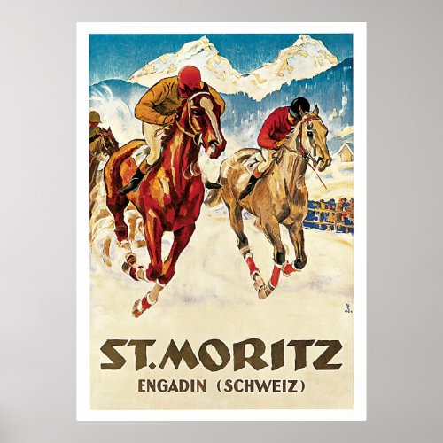 StMoritz Switzerland Horse Races Vintage Travel Poster