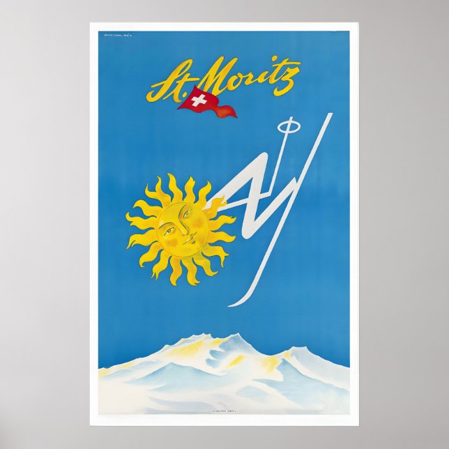 St. Moritz Switzerland Vintage Ski Poster - Framed (Front)