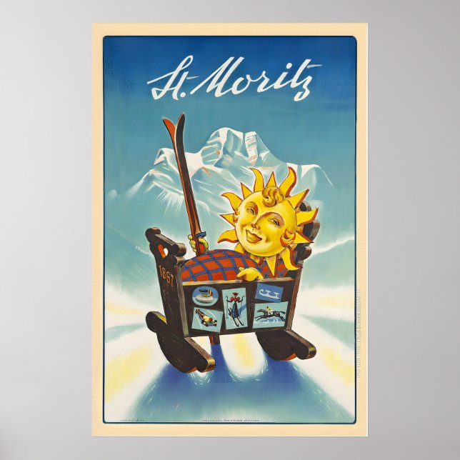 St. Moritz Switzerland Vintage Ski Poster - Framed (Front)