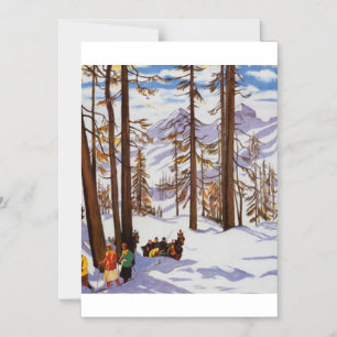 St. Moritz Vintage Skiers Alpine Elegance Art Magnetic Invitation