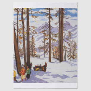 St. Moritz Vintage Skiers Alpine Elegance Art Tissue Paper