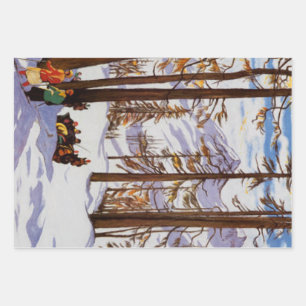 St. Moritz Vintage Skiers Alpine Elegance Art Wrapping Paper Sheets