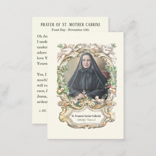 St Mother Cabrini Catholic Religious Nun Prayer Enclosure Card