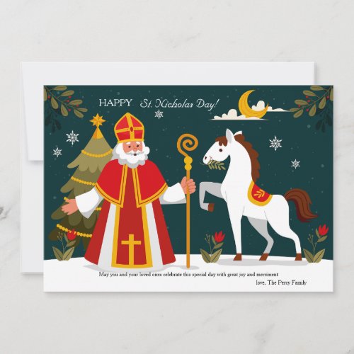 St Nicholas and His Horse Night Holiday Card