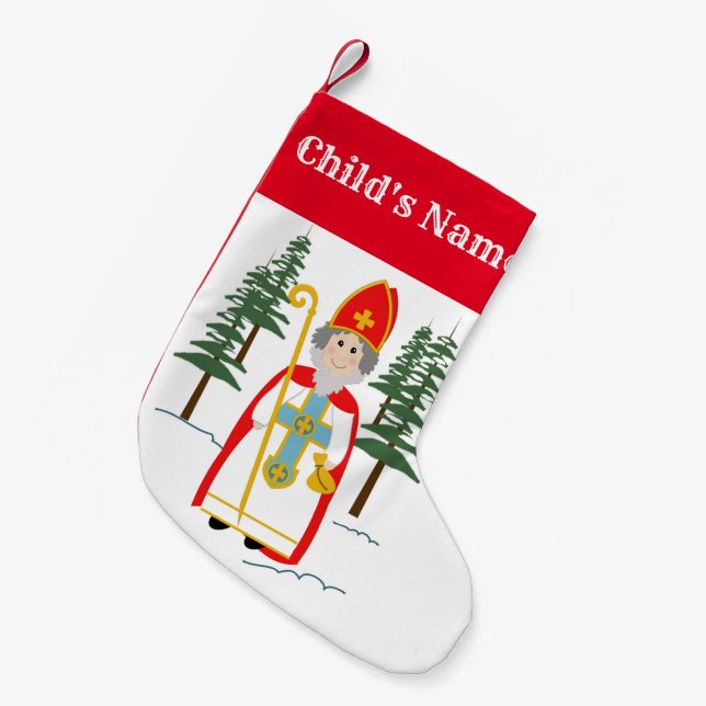 St. Nicholas Custom Name Small Christmas Stocking (Front (Hanging))