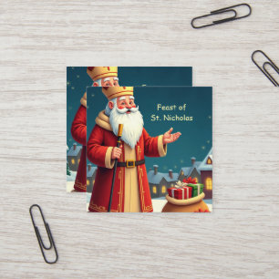 St. Nicholas Day Smiles and Warm Wishes Square Business Card