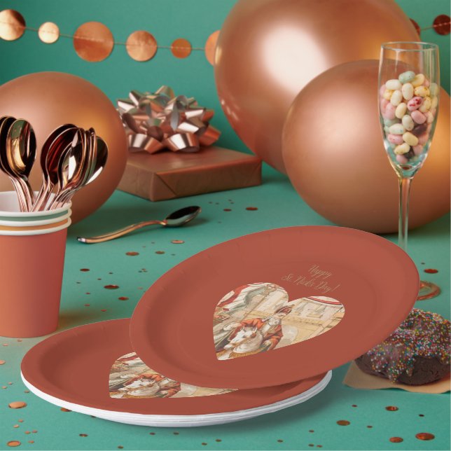 St. Nicholas Heart Sinterklaas St. Nick's Day Pape Paper Plates (Multi)