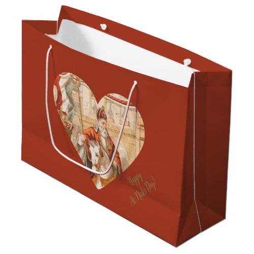 St Nicholas Hearts Sinterklaas St Nicks Day Large Gift Bag