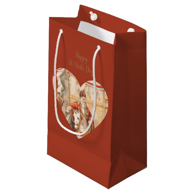 St. Nicholas Hearts Sinterklaas St. Nick's Day Small Gift Bag (Front Angled)