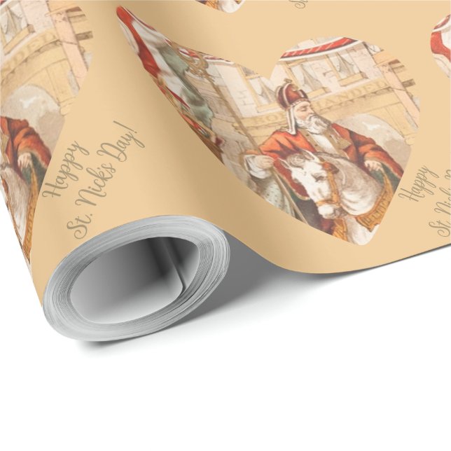 St. Nicholas Hearts Sinterklaas St. Nick's Day Wra Wrapping Paper (Roll Corner)