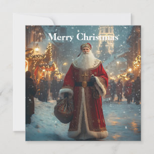 St. Nicholas in a Festive Snowy Village  Holiday Card