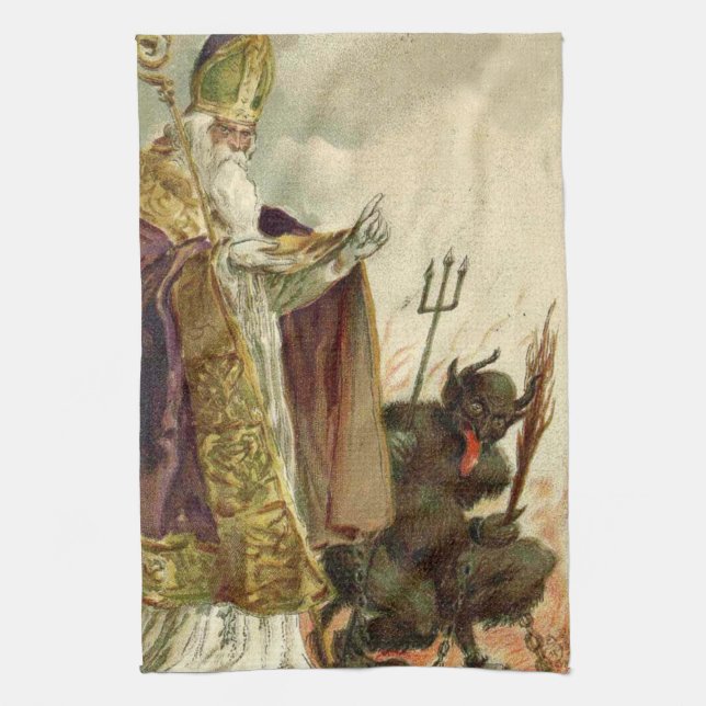St Nicholas Krampus Pitchfork Priest Kitchen Towel (Vertical)
