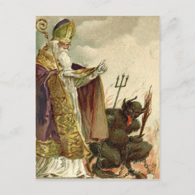 St Nicholas Krampus Pitchfork Priest Postcard (Front)