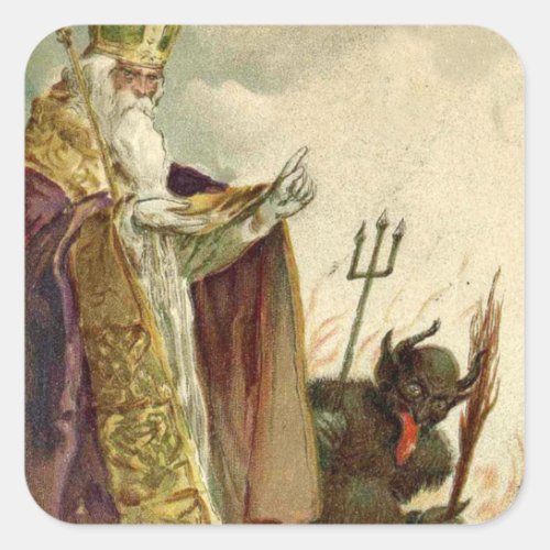 St Nicholas Krampus Pitchfork Priest Square Sticker
