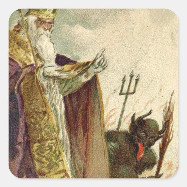 St Nicholas Krampus Pitchfork Priest Square Sticker (Front)