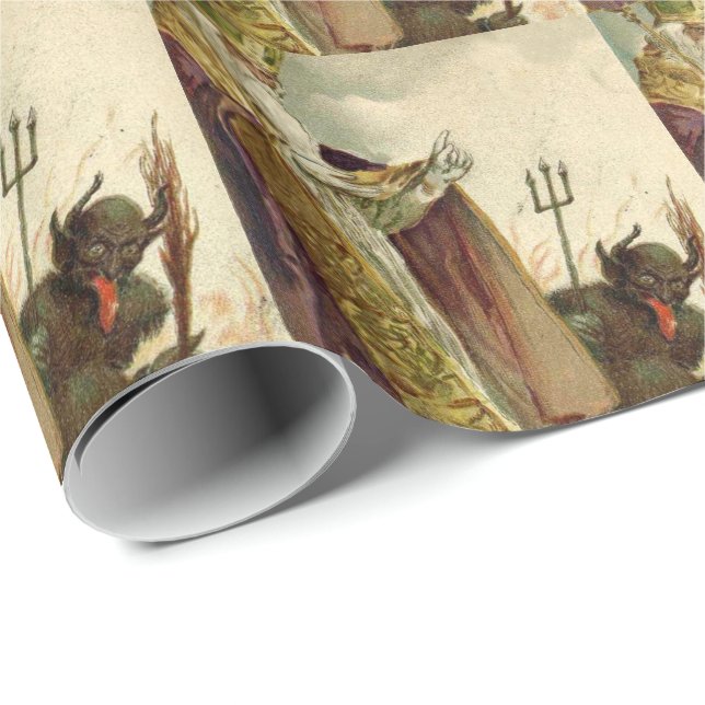 St Nicholas Krampus Pitchfork Priest Wrapping Paper (Roll Corner)