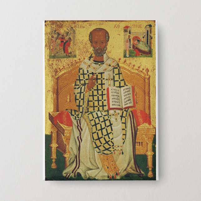 St. Nicholas of Myra Byzantine Orthodox Icon Button (Front)