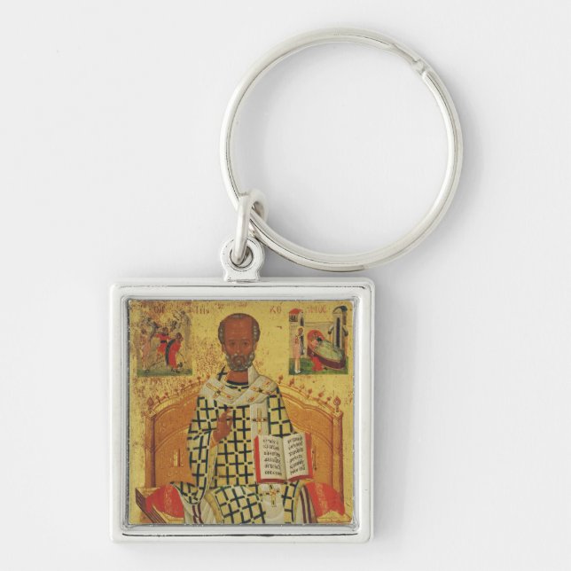 St. Nicholas of Myra Byzantine Orthodox Icon Keychain (Front)