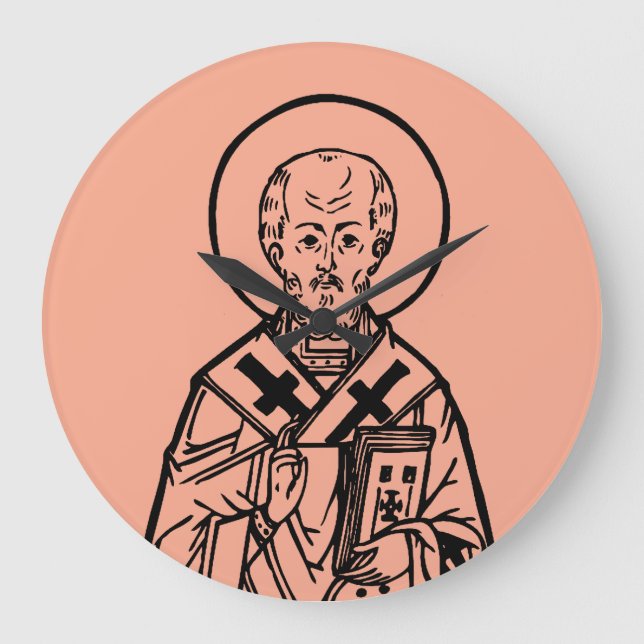 St. Nicholas of Myra Byzantine Orthodox Icon Large Clock (Front)