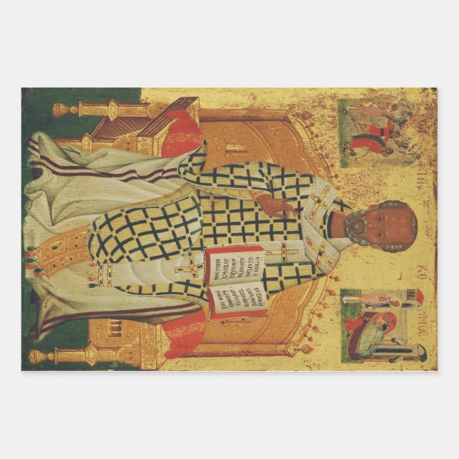 St. Nicholas of Myra Byzantine Orthodox Icon Wrapping Paper Sheets (Front)