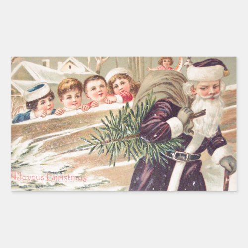 St Nicholas with Tree and Children Vintage Rectangular Sticker