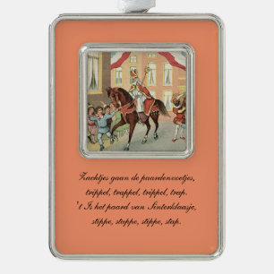 St. Nick Dutch Sinterklaas riding on horse Vintage Silver Plated Framed Ornament