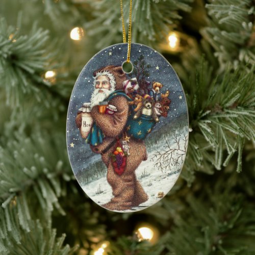 ST NICK IN TEDDY BEAR SUIT CHRISTMAS TEDDIES CERAMIC ORNAMENT