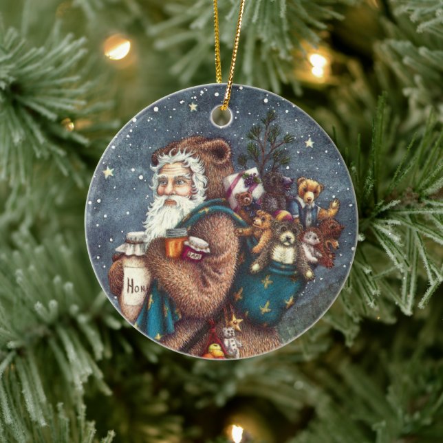ST. NICK IN TEDDY BEAR SUIT, CHRISTMAS TEDDIES CERAMIC ORNAMENT (Tree)