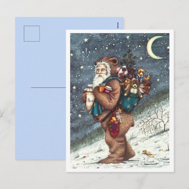 ST. NICK IN TEDDY BEAR SUIT, CHRISTMAS TEDDIES HOLIDAY POSTCARD (Front/Back)