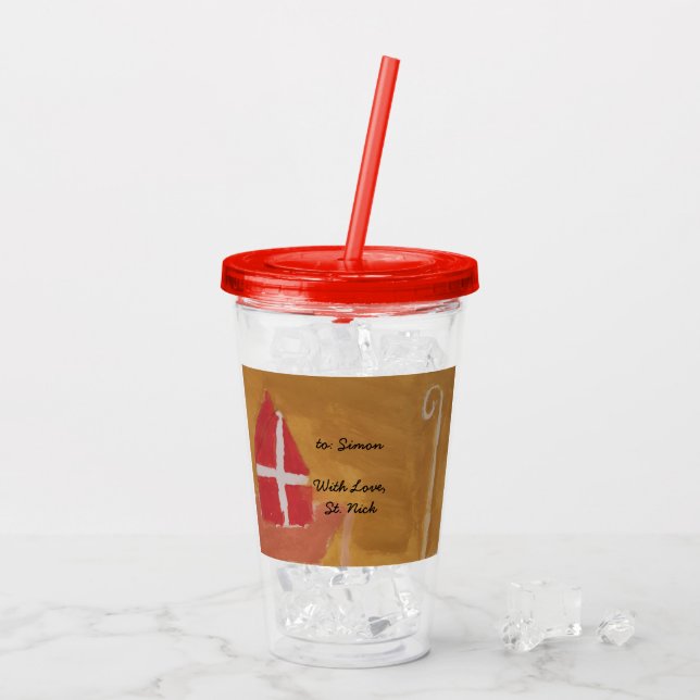 St. Nick St. Nicholas Sinterklaas Miter Watercolor Acrylic Tumbler (Back Ice)