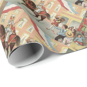 St. Nick's Day Dutch Sinterklaas on Horse Vintage Wrapping Paper