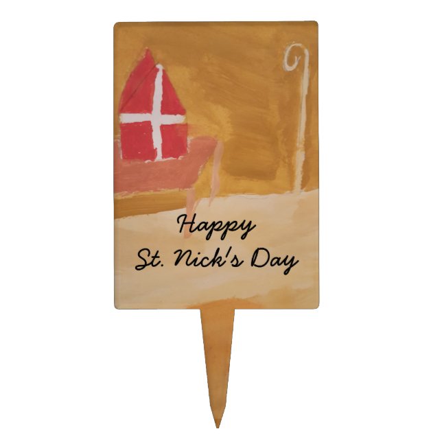 St. Nick's Day Dutch Sinterklaas  Watercolor Miter Cake Topper (Front)