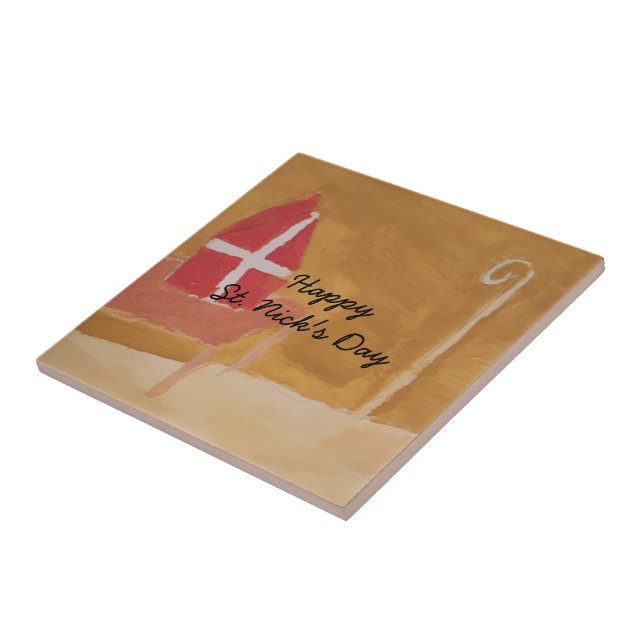 St. Nick's Day Dutch Sinterklaas  Watercolor Miter Ceramic Tile (Side)