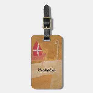 St. Nick's Day Dutch Sinterklaas Watercolor Miter Luggage Tag