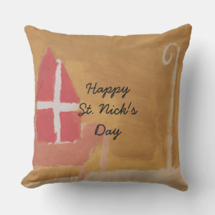 St. Nick's Day Dutch Sinterklaas Watercolor Miter Outdoor Pillow