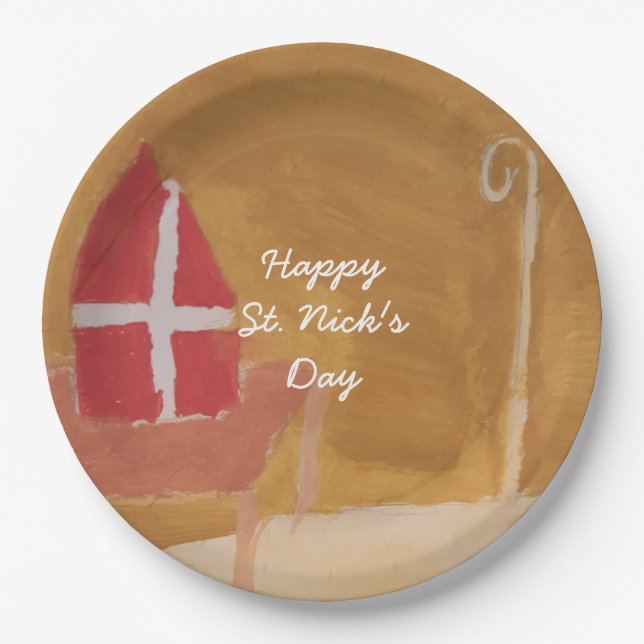 St. Nick's Day Sinterklaas Funny Watercolor Miter Paper Plates (Front)