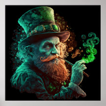 St Paddies' Day Leprechaun Smoking a Pipe Ai Art