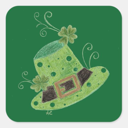 St_Paddy green leprechauns polka dots hat Square Sticker