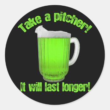 St. Paddy's Day Beer Pitcher Classic Round Sticker by MaeHemm at Zazzle