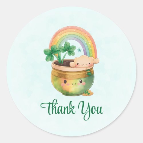 St Paddys Day Cute Rainbow  Clover Thank You Classic Round Sticker