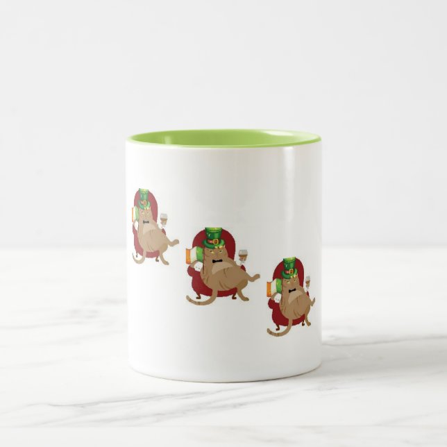 St. Paddy's Day Fat Cat Two-Tone Coffee Mug (Center)