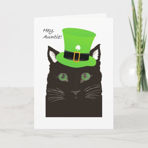 St Paddys Day for Auntie Aunt Cat wears Hat Card