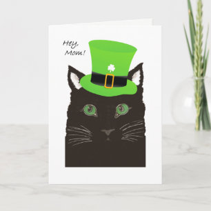 St Paddy's Day, for Mother, Mom, Cat wears Hat Card