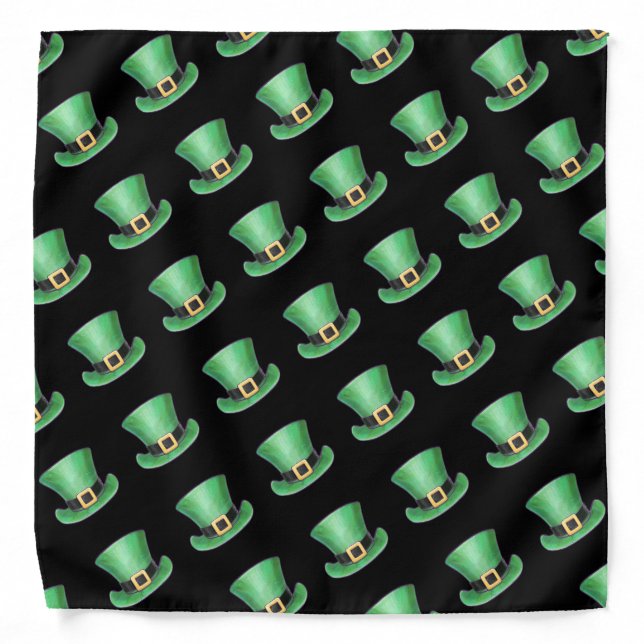 St Paddy's Day Green Top Hat Pattern on Black Bandana (Front)