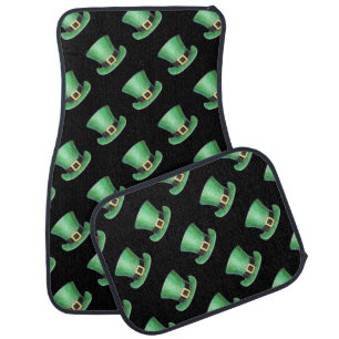 St Paddy's Day Green Top Hat Pattern on Black Car Floor Mat